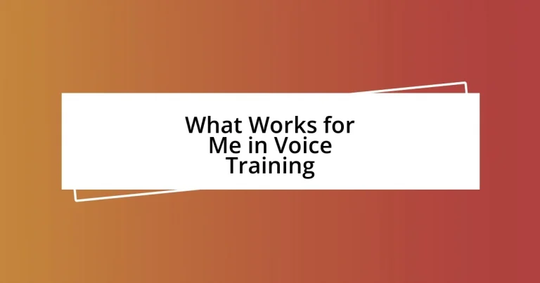 What Works for Me in Voice Training