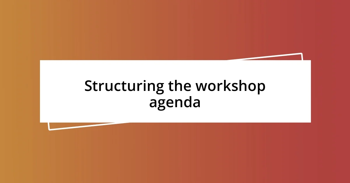 Structuring the workshop agenda